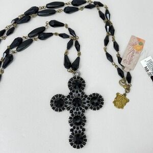 Embellish Graceful Glory Metal Necklace Black Beaded Cross Pendant‎ JW0740